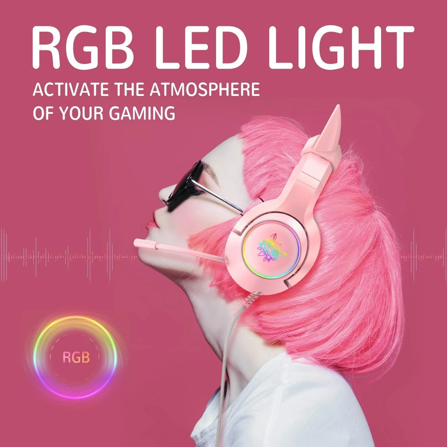 Pink Gaming Headset with Mic, Compatible with PS4 PS5 Xbox One(Adapter Not Included) PC Mobile Phone, Removable Cat Ear Surround Sound Headphone with RGB for Girls Women