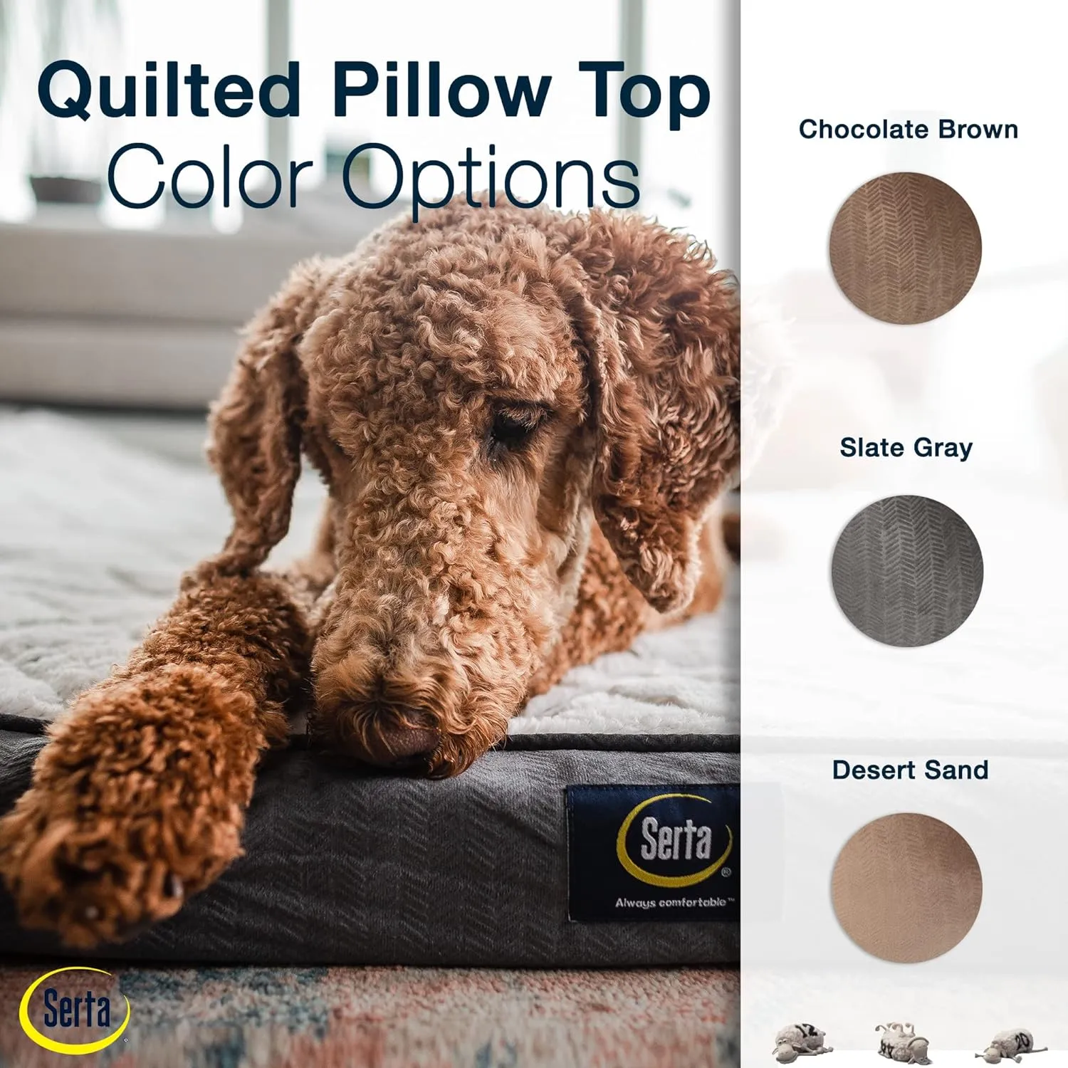 Serta Orthopedic Quilted Pillow Top Dog Bed for Pets  Chocolate Brown (X-Large)