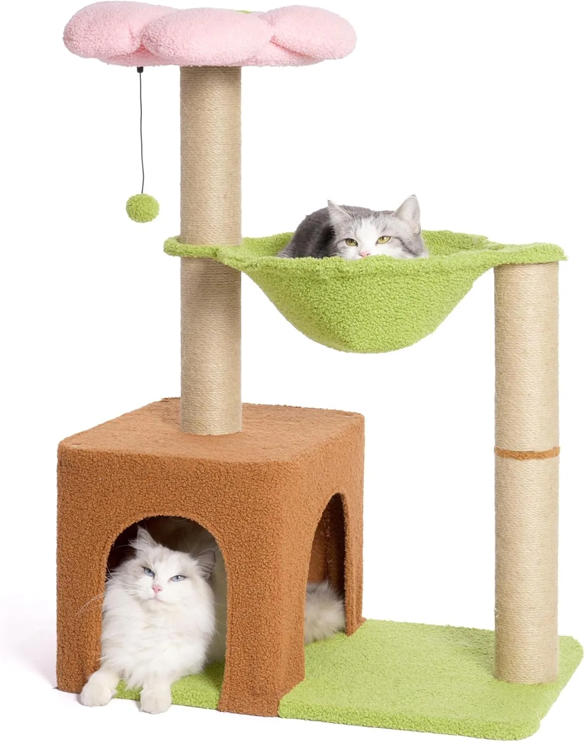 Small Cat Tree Cute Cat Tower 36 Flower Cat Scratching Post with Large Cat Hammock Dia 15.7 and Flower Cat Perch Spacious Cat Condo for Indoor Cats-Pink