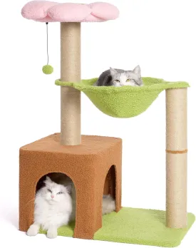 Small Cat Tree Cute Cat Tower 36 Flower Cat Scratching Post with Large Cat Hammock Dia 15.7 and Flower Cat Perch Spacious Cat Condo for Indoor Cats-Pink