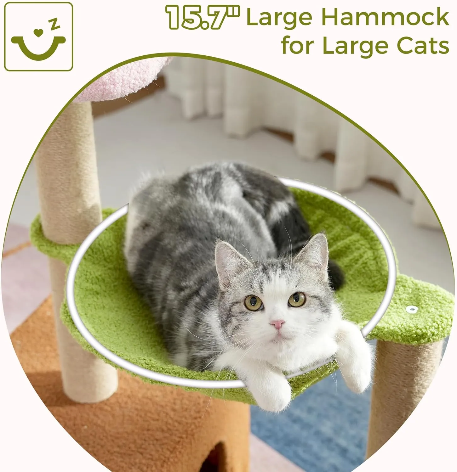 Small Cat Tree Cute Cat Tower 36 Flower Cat Scratching Post with Large Cat Hammock Dia 15.7 and Flower Cat Perch Spacious Cat Condo for Indoor Cats-Pink