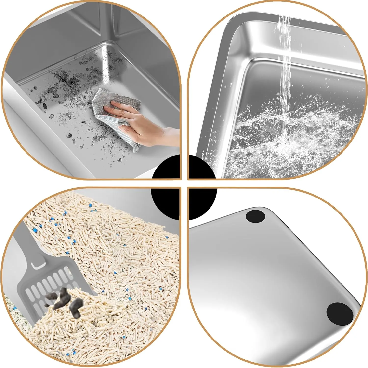 Stainless Steel Sifting Cat Litter Box for Pine Pellets, XL Extra Large Metal Cat Litter Box Sifter Pan with Litter Scoop, Low Dust, Odor Control, Easy Cleaning