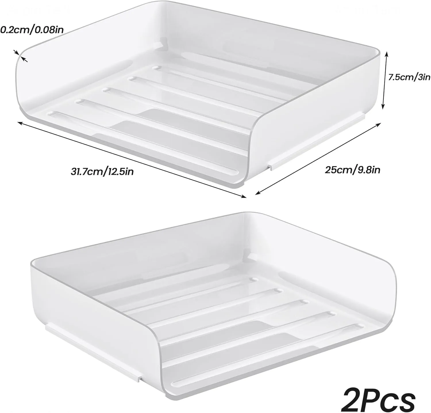Tomorotec Desk Letter Tray Set, A4 Size White Stackable Document Organizer Office Desktop File Paper Holder Book Storage Rack Side Load Anti-Skid Stacking Support Convex Bottom (2X Landscape)