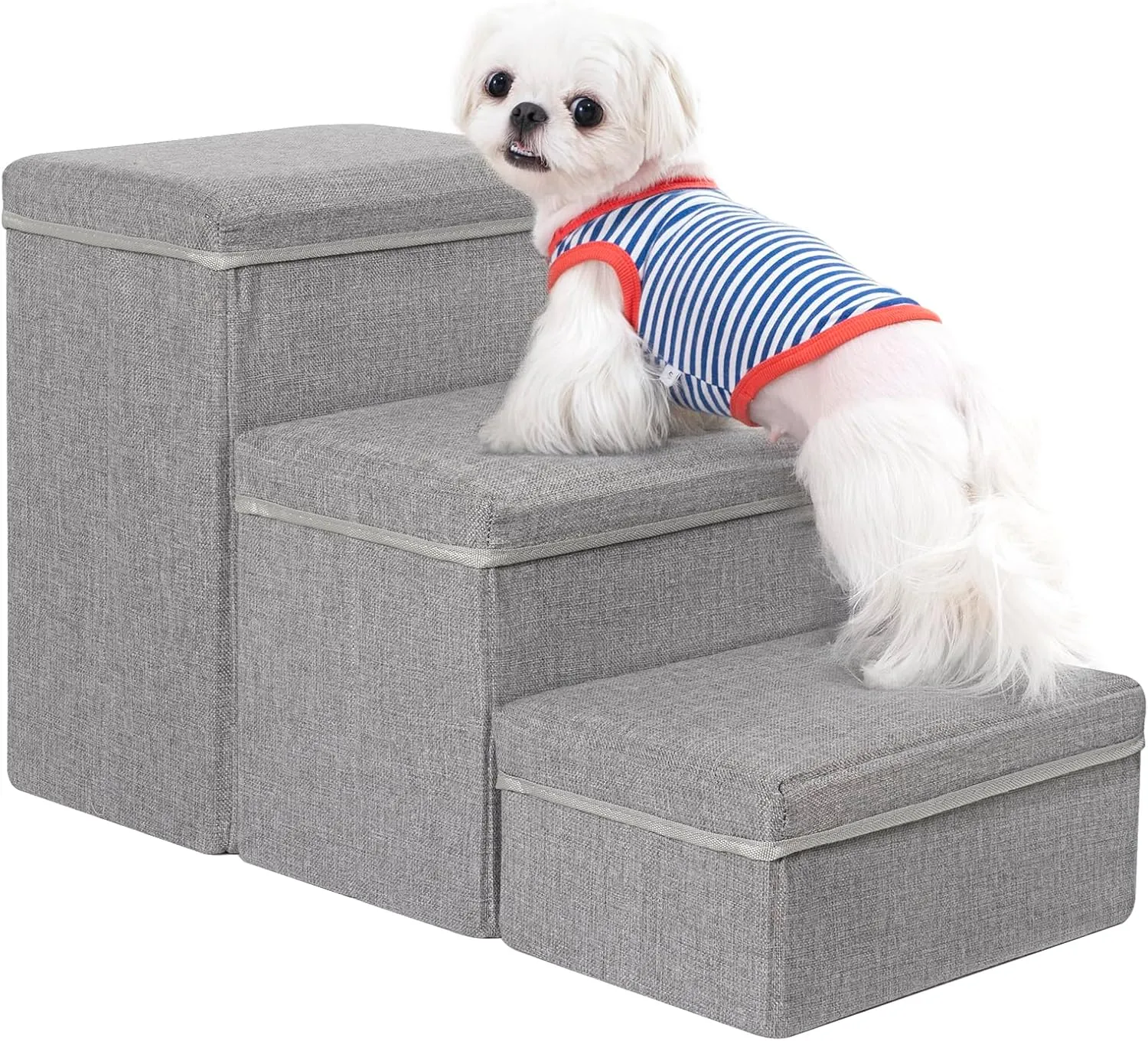 Uross Dog Stairs with Storage - 3-Step Pet Stairs for Small to Large Dogs, Cats, Puppies - Grey