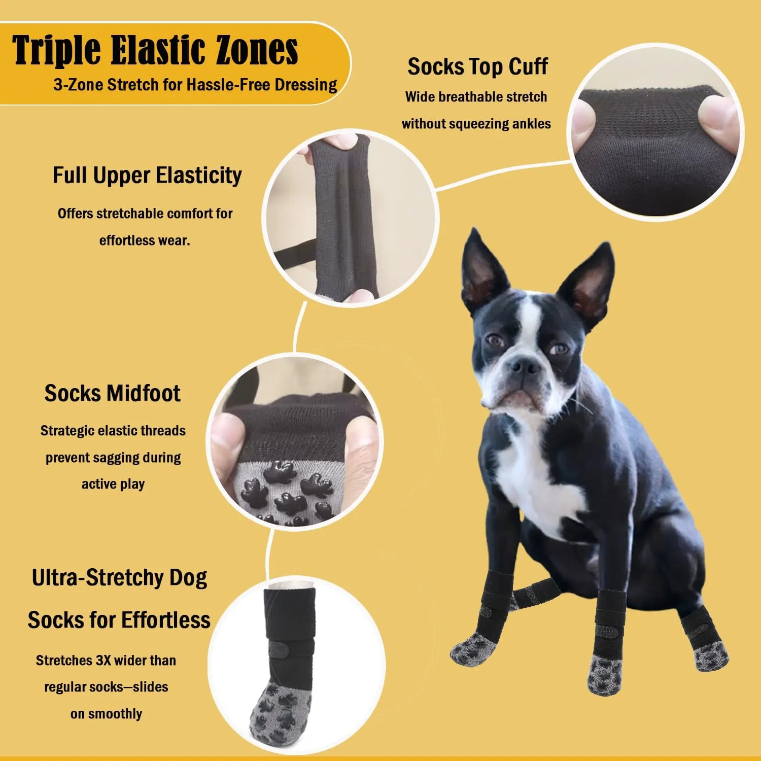VALFRID Non-Slip Dog Socks with Double Sides Grips,Durable Grip Socks for Senior Dogs,Hardwood Floors Anti-Slip,Dog Booties for Small Medium Large Dogs M