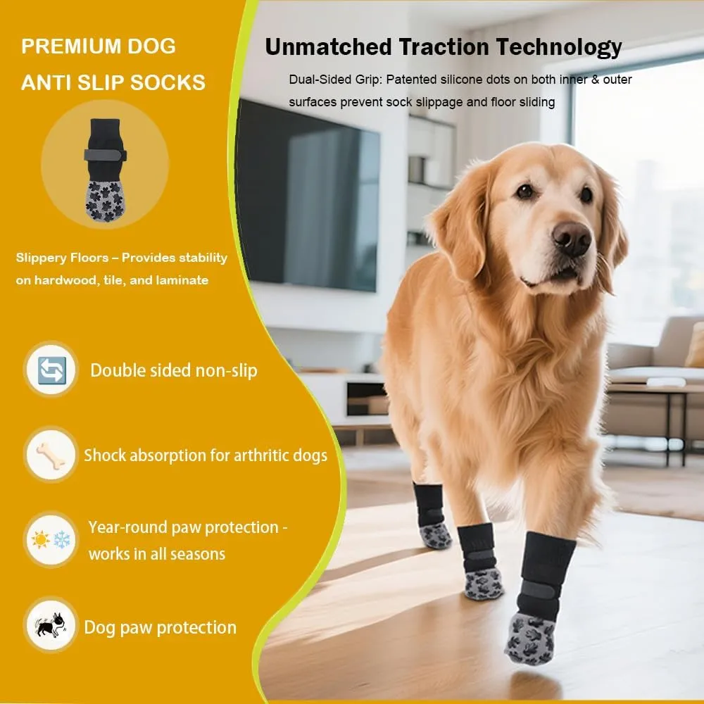 VALFRID Non-Slip Dog Socks with Double Sides Grips,Durable Grip Socks for Senior Dogs,Hardwood Floors Anti-Slip,Dog Booties for Small Medium Large Dogs M