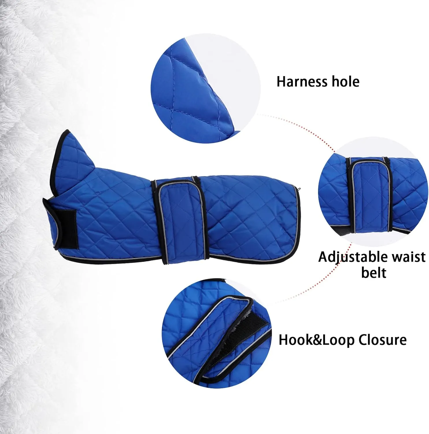 Warm Thermal Quilted Dachshund Coat, Dog Winter Coat with Warm Fleece Lining, Outdoor Dog Apparel with Adjustable Bands for Medium, Large Dog-Blue-M