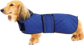 Warm Thermal Quilted Dachshund Coat, Dog Winter Coat with Warm Fleece Lining, Outdoor Dog Apparel with Adjustable Bands for Medium, Large Dog-Blue-M