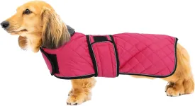 Warm Thermal Quilted Dachshund Coat, Dog Winter Coat with Warm Fleece Lining, Outdoor Dog Apparel with Adjustable Bands for Medium, Large Dog-Pink-L