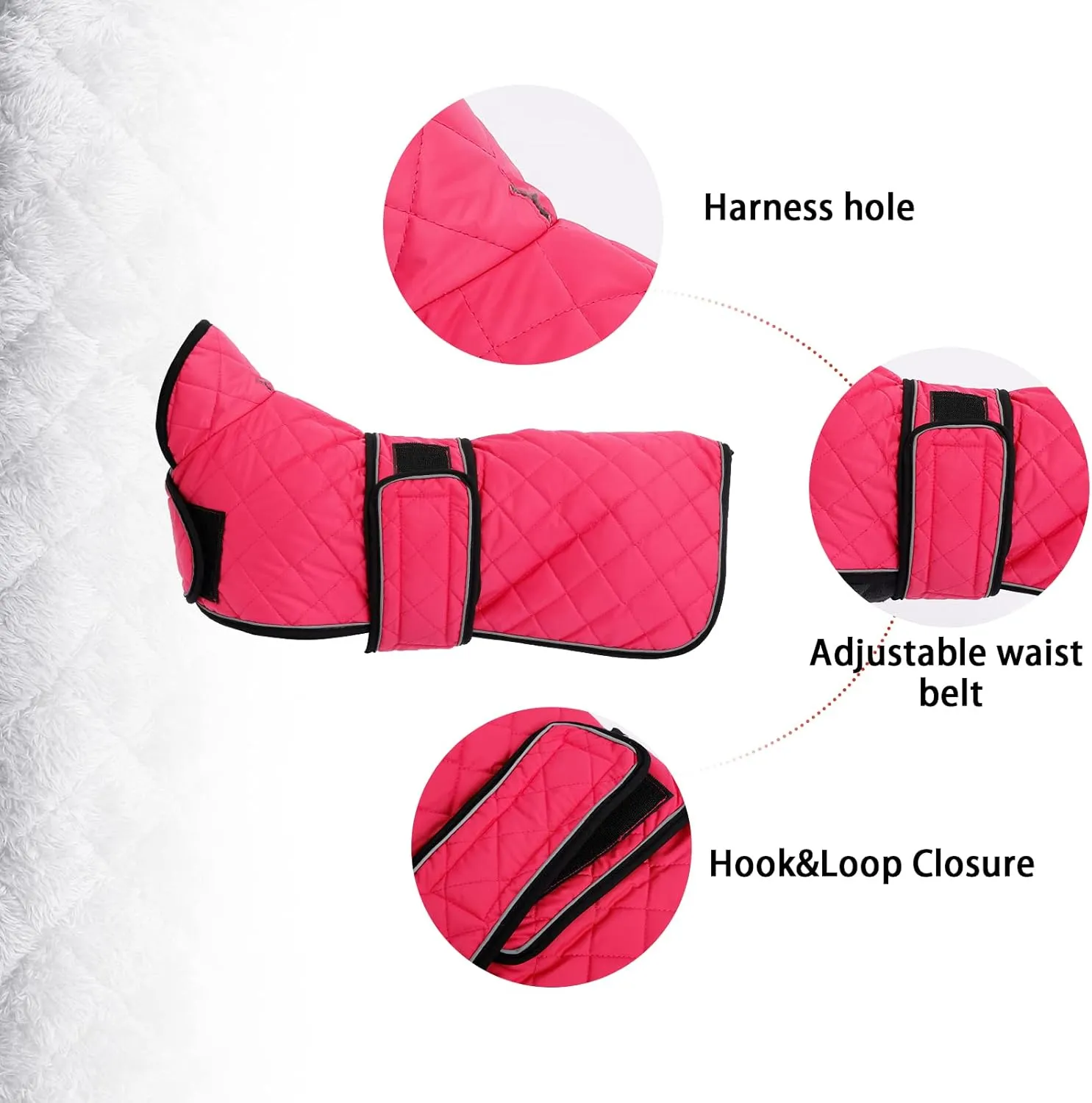 Warm Thermal Quilted Dachshund Coat, Dog Winter Coat with Warm Fleece Lining, Outdoor Dog Apparel with Adjustable Bands for Medium, Large Dog-Pink-L