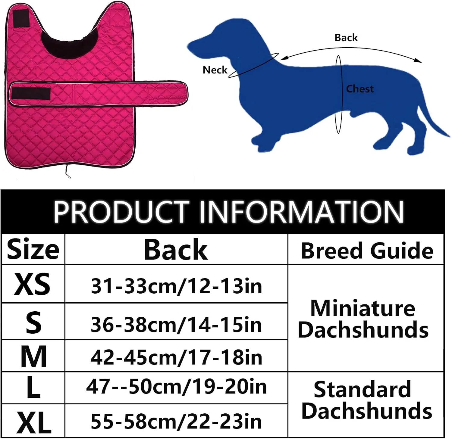 Warm Thermal Quilted Dachshund Coat, Dog Winter Coat with Warm Fleece Lining, Outdoor Dog Apparel with Adjustable Bands for Medium, Large Dog-Pink-L