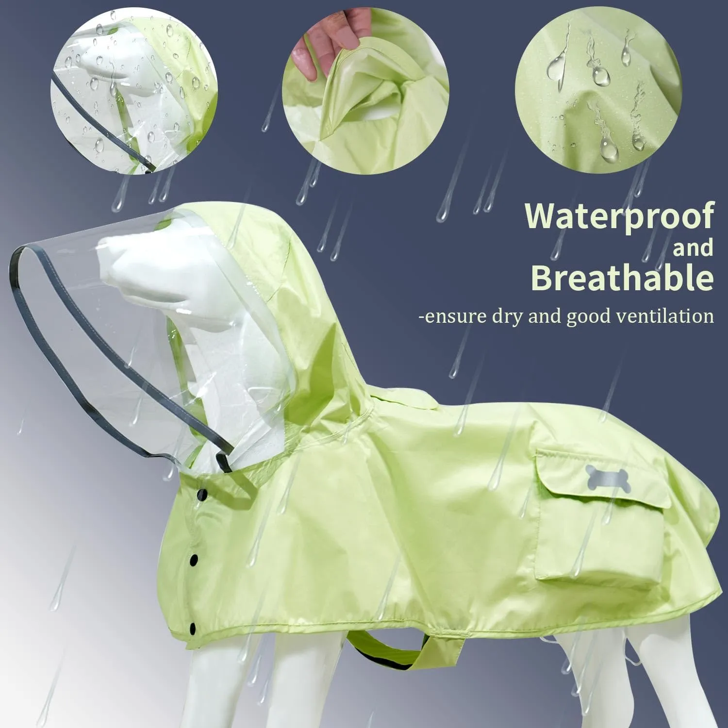 Waterproof Dog Raincoat, Adjustable Reflective Lightweight Pet Rain Clothes with Poncho Hood(X-Small,Light Green)