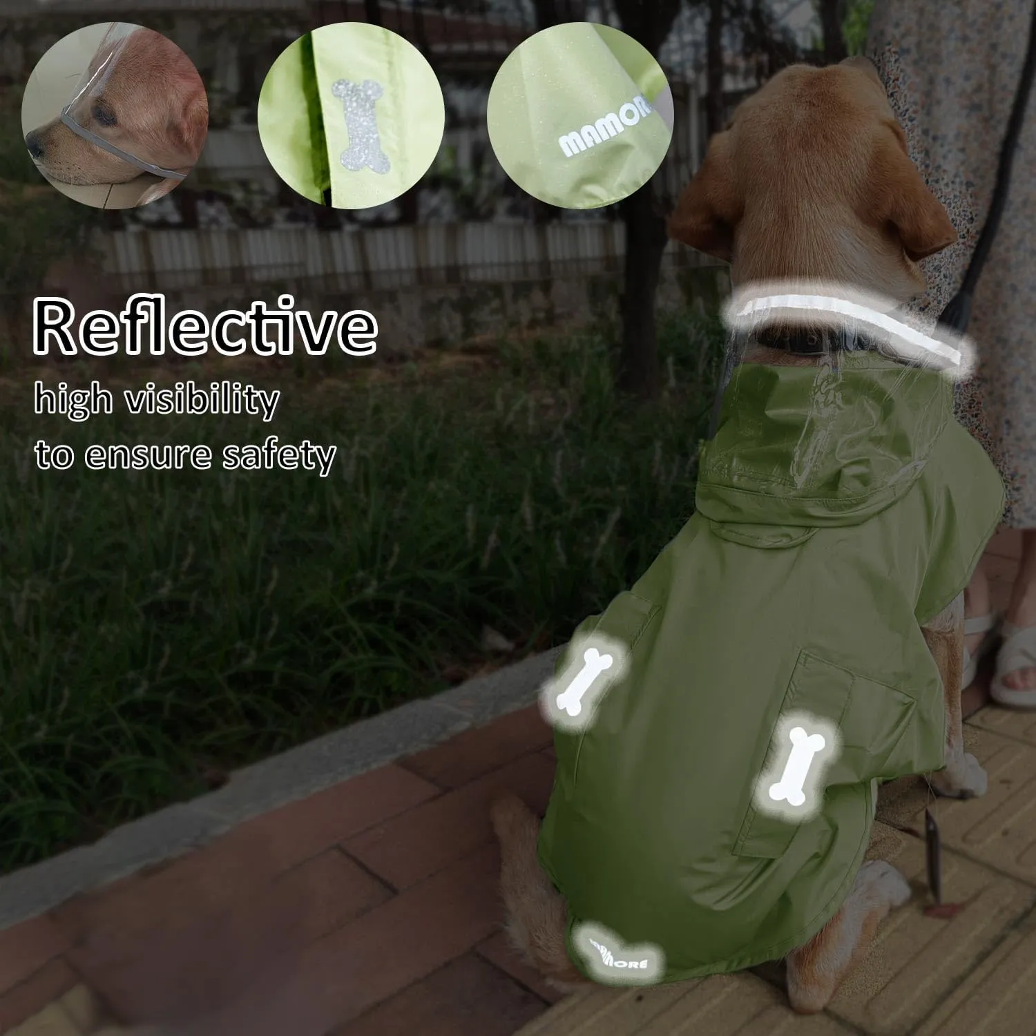 Waterproof Dog Raincoat, Adjustable Reflective Lightweight Pet Rain Clothes with Poncho Hood(X-Small,Light Green)